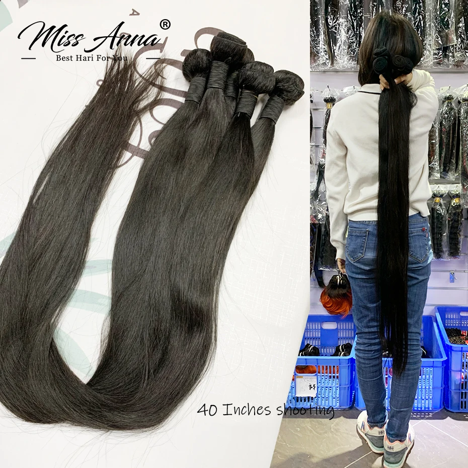 MISSANNA 34 36 38 40 Straight Hair Bundles Bone Straight Human Hair Brazilian Sew-in Hair Weave Bundles Natural Hair Extensions — фото продавца