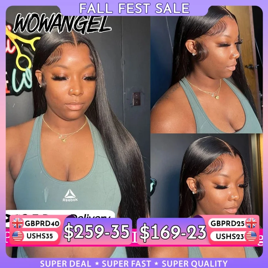WowAngel 250% Pre Bleached 13x6 HD Lace Front Wigs 34in Glueless Straight Human Hair Wigs Pre Plucked Brazilian Hair For Women — фото продавца