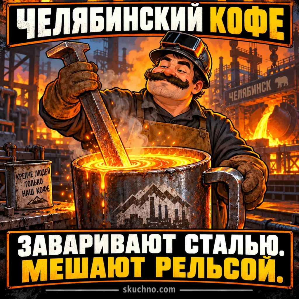Челябинские металлурги настолько суровы, что заваривают кофе расплавленной сталью и мешают рельсой.