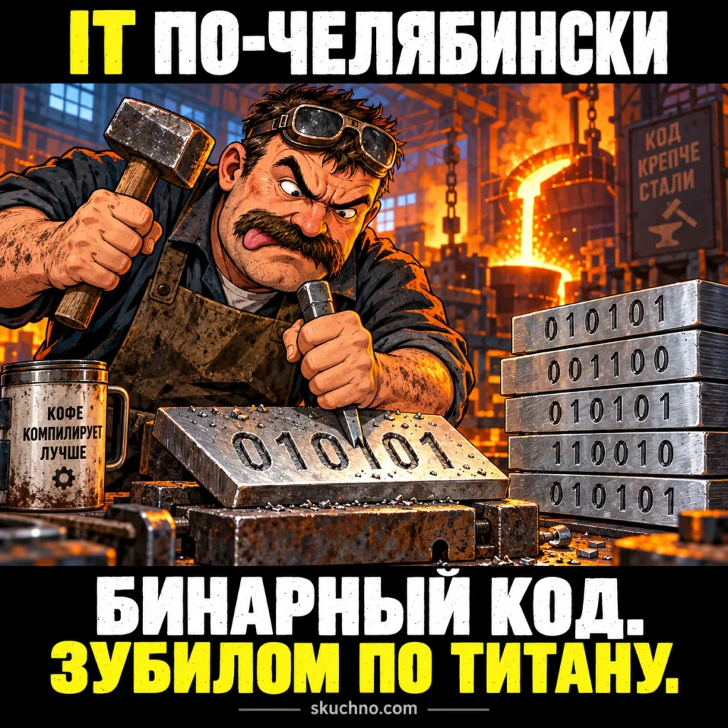 Челябинские программисты настолько суровы, что пишут бинарный код зубилом прямо на титановых пластинах.