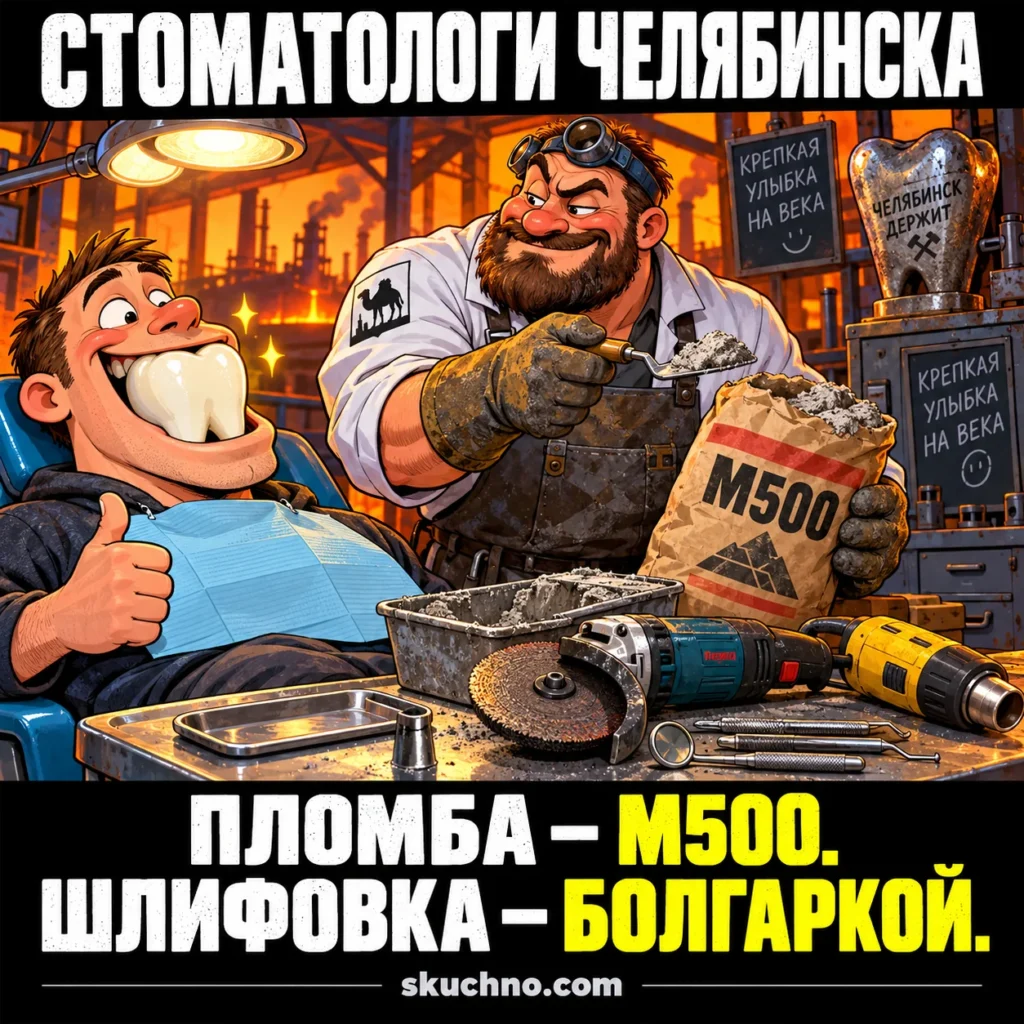 Челябинские стоматологи настолько суровы, что пломбируют бетоном М500, шлифуют болгаркой и сушат термофеном.